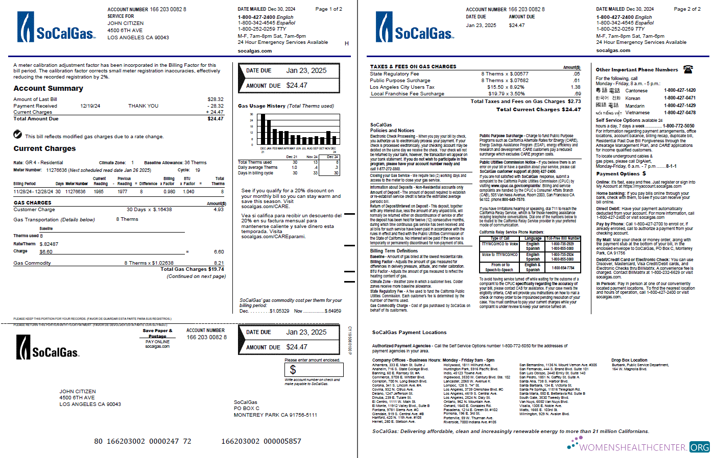 download USA So Cal Gas utility bill template in Word and PDF formats, 2 pages, version 4 PDF template